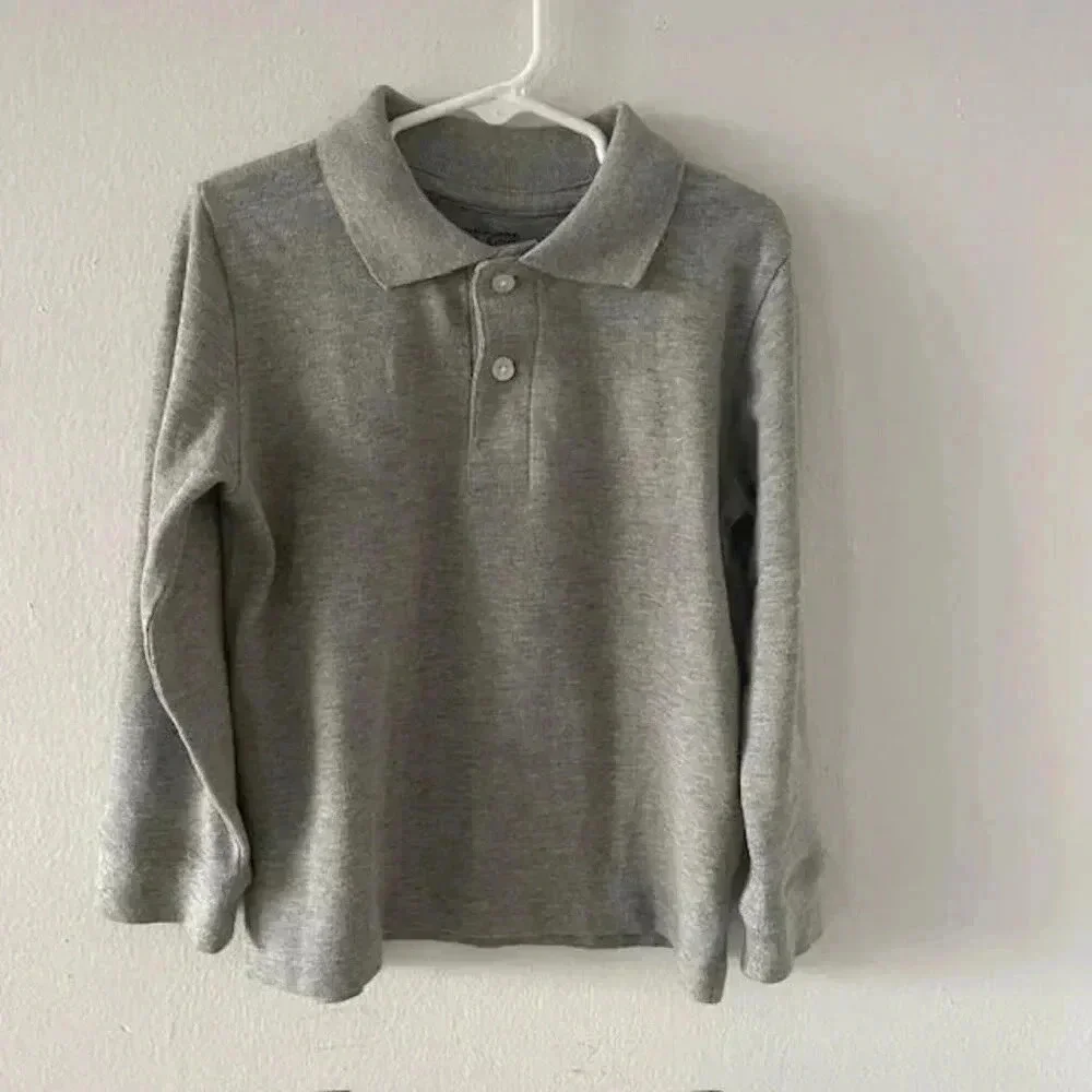 The Children's Place Boys' Long Sleeve Soft Jersey Knit Polo - Gray - Size 5
